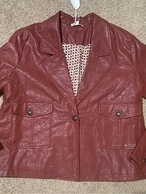 Mystree Brick Red Faux Leather Notch-Lapel Jacket